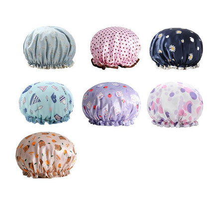 Double Layer Lux Shower Cap Bath Hat Hair Care Women Sleep Waterproof Reusable - Khaki.