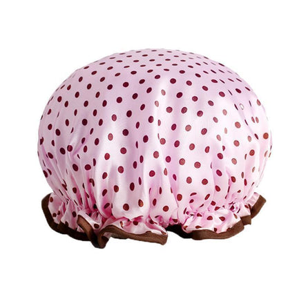 Double Layer Lux Shower Cap Bath Hat Hair Care Women Sleep Waterproof Reusable - Khaki.