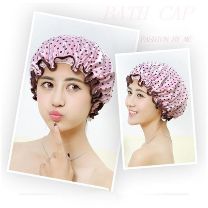 Double Layer Lux Shower Cap Bath Hat Hair Care Women Sleep Waterproof Reusable - Light Blue.