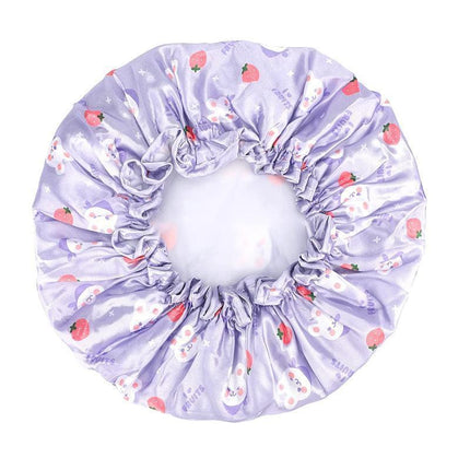 Double Layer Lux Shower Cap Bath Hat Hair Care Women Sleep Waterproof Reusable - Light Blue.