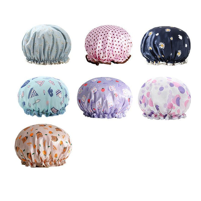 Double Layer Lux Shower Cap Bath Hat Hair Care Women Sleep Waterproof Reusable - Purple.