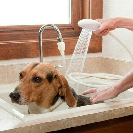Pet Shower Spray  Hose Single Tap Sink Bath Washing Holder Dog Head  Attachment.