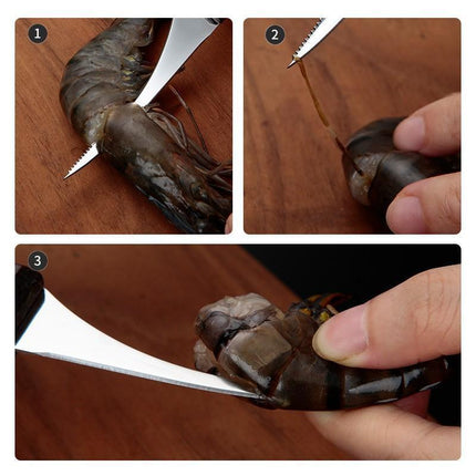 2PCS Shrimp Deveiner and Shellfish Opener Knife Set Stainless Steel Wood Handle.