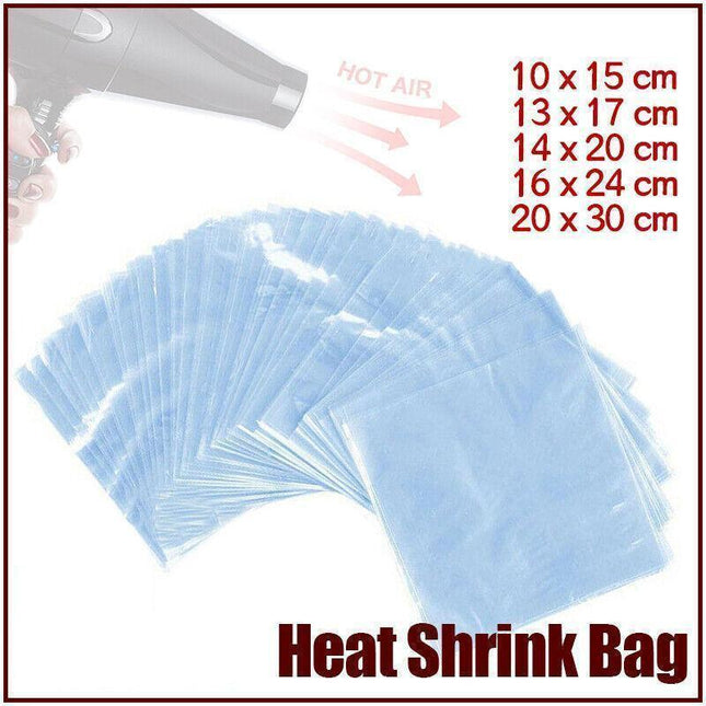 100X Heat Shrink PVC Bags Wrap Film for Gift Crafts & Soap - 16x24cm.
