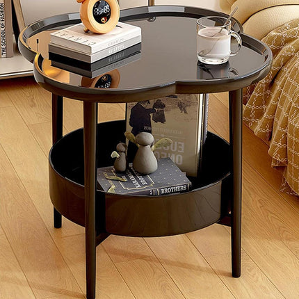 Trendy Black Round Coffee Side Table Modern Minimalist End Table for Living Room.