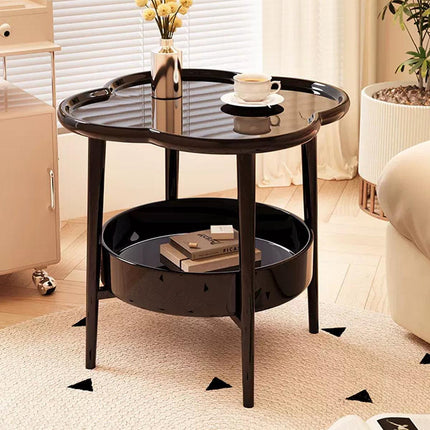 Trendy Black Round Coffee Side Table Modern Minimalist End Table for Living Room.