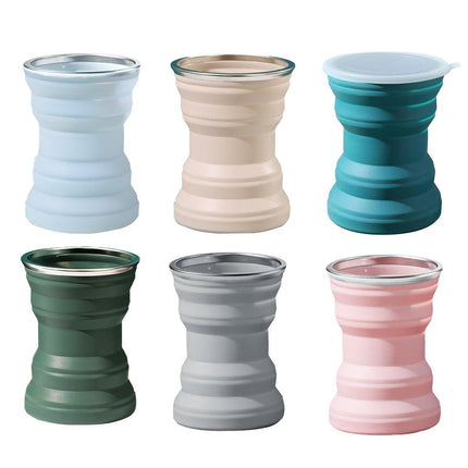 Silicone Folding Travel Mug Portable Retractable Collapsible Mug Outdoor Camping - Grey Lake Blue.