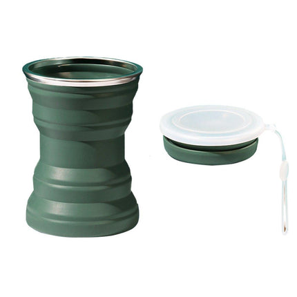 Silicone Folding Travel Mug Portable Retractable Collapsible Mug Outdoor Camping - Grey Lake Blue.
