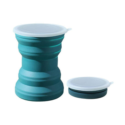 Silicone Folding Travel Mug Portable Retractable Collapsible Mug Outdoor Camping - Grey Lake Blue.