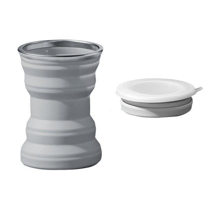 Silicone Folding Travel Mug Portable Retractable Collapsible Mug Outdoor Camping - Grey Lake Blue.