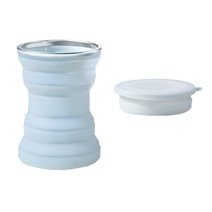 Silicone Folding Travel Mug Portable Retractable Collapsible Mug Outdoor Camping - Grey Lake Blue.