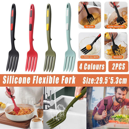 2PCS Silicone Heat Resistant Flexible Cooking Forks Dishwasher Safe Kitchen - Red-Black.