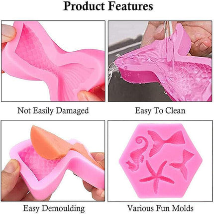 Mermaid Tail Sea Shell Silicone Cake Fondant Sugarcraft Mould Chocolate Mold - Mermaid Tail Small.