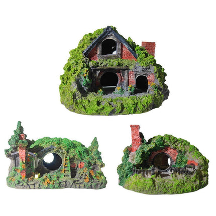 Resin Grass House Aquarium Ornament Natural Fish Tank Decoration Hideaway - A.