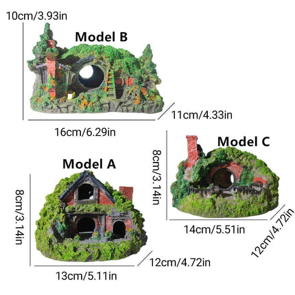Resin Grass House Aquarium Ornament Natural Fish Tank Decoration Hideaway - A.