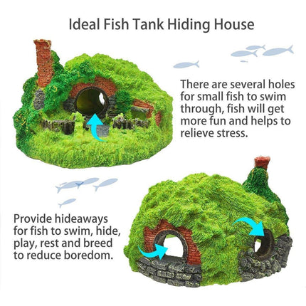 Resin Grass House Aquarium Ornament Natural Fish Tank Decoration Hideaway - A.