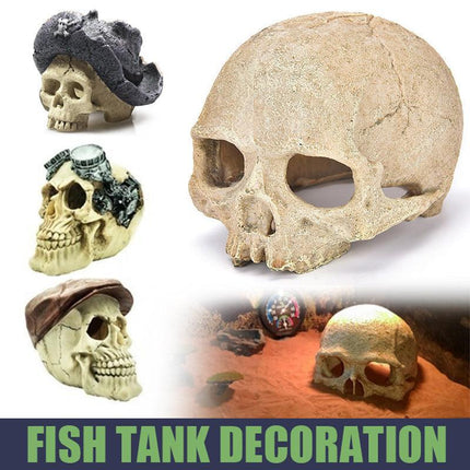 Artificial Fake Skull Head Bone Aquarium Ornament Fish Tank Decoration - Hat.