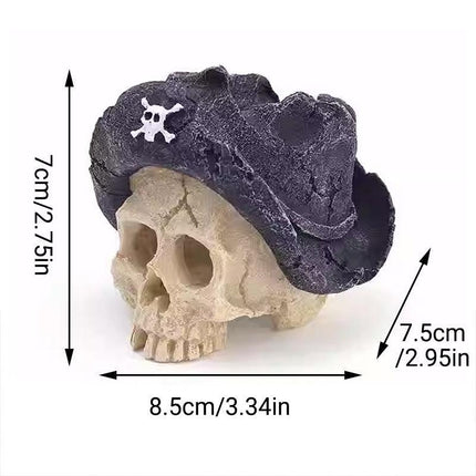 Artificial Fake Skull Head Bone Aquarium Ornament Fish Tank Decoration - Hat.