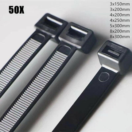 50X Cable Ties Zip Ties Nylon Uv Stabilised Black Cable Tie - 4.8*400mm.