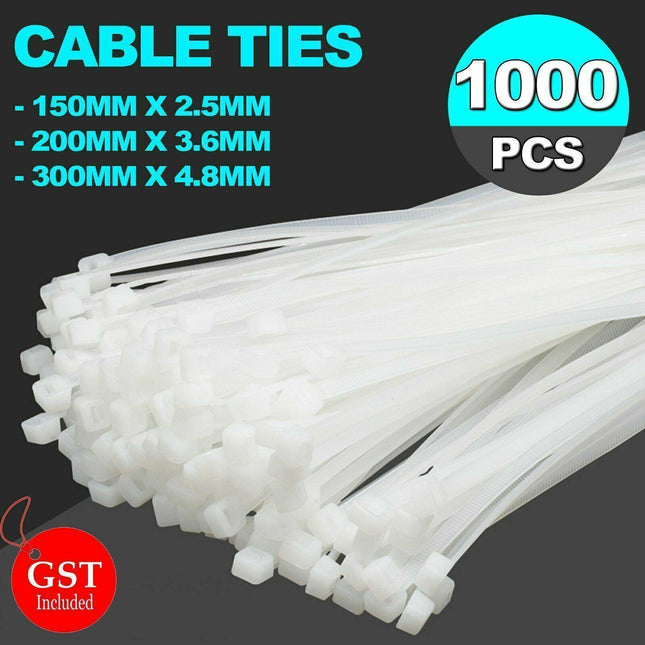 250-1000X Cable Ties Zip Ties Nylon Uv Stabilised Bulk White Clear Cable Tie - 3*150mm 500PCS.