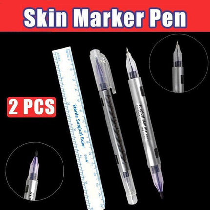 Microblading Tattoo Eyebrow Surgical Skin Marker Pen Ruler Tattoo Piercing 2Pcs.