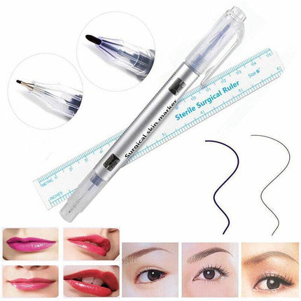 Microblading Tattoo Eyebrow Surgical Skin Marker Pen Ruler Tattoo Piercing 2Pcs.