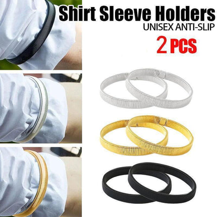 Unisex Anti-Slip Shirt Sleeve Holders Fashion Elastic Armbands Hold Ups Garter - Silver.
