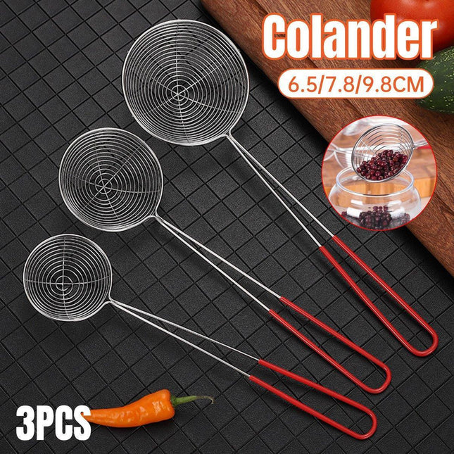 3X Stainless Steel Slotted Filter Spoon MilkTea Kitchen Tool OilSkimmer Strainer.