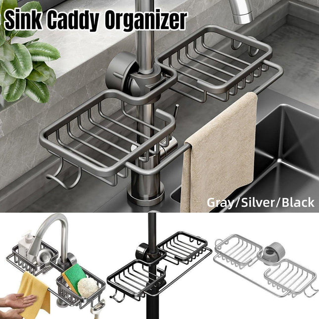 Multifunctional Faucet Shelf Kitchen Storage Sink Draining Basket Household Rack - Silver.