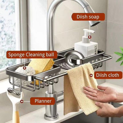 Multifunctional Faucet Shelf Kitchen Storage Sink Draining Basket Household Rack - Silver.