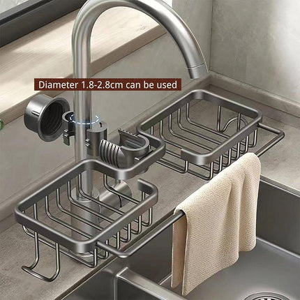 Multifunctional Faucet Shelf Kitchen Storage Sink Draining Basket Household Rack - Silver.