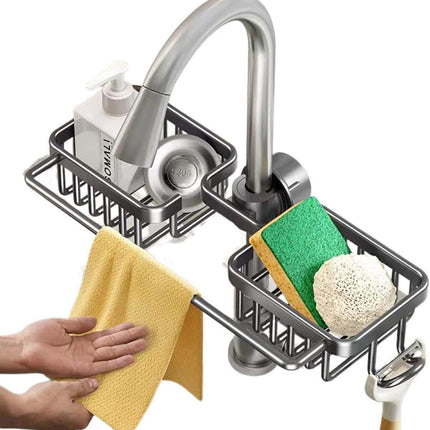 Multifunctional Faucet Shelf Kitchen Storage Sink Draining Basket Household Rack - Silver.