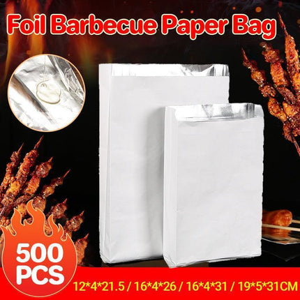 Aluminum Foil Lined Chips Bbq Chicken Paper Bags Disposable Greaseproof Takeaway - 12*4*21.5-500PCS.