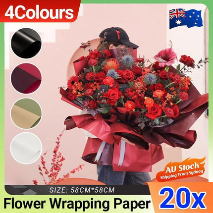 20PCS Plastic Waterproof Flower Gift Wrapping Paper Florist Bouquet Packaging - Champagne + Matcha.