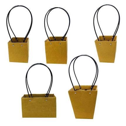25x Kraft Paper Bag Flowers Waterproof Bouquet Basket Gift Box With Handle - 25PCS-Sq Small.
