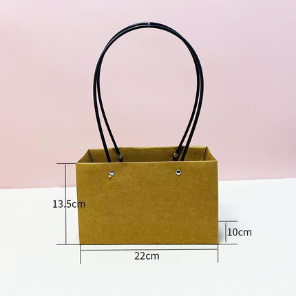 25x Kraft Paper Bag Flowers Waterproof Bouquet Basket Gift Box With Handle - 25PCS-Sq Small.