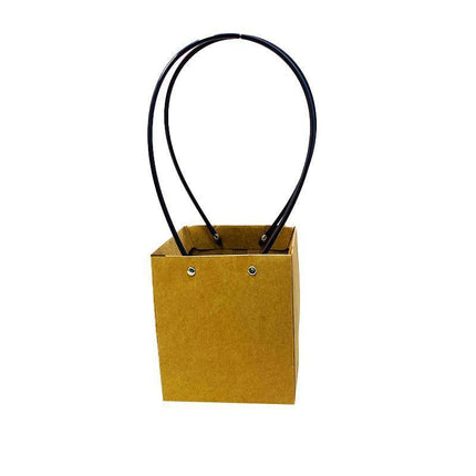 25x Kraft Paper Bag Flowers Waterproof Bouquet Basket Gift Box With Handle - 25PCS-Sq Small.