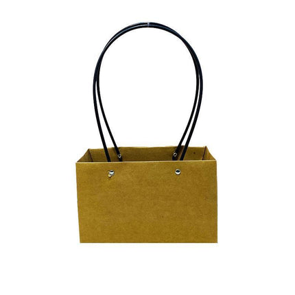 25x Kraft Paper Bag Flowers Waterproof Bouquet Basket Gift Box With Handle - 25PCS-Sq Small.