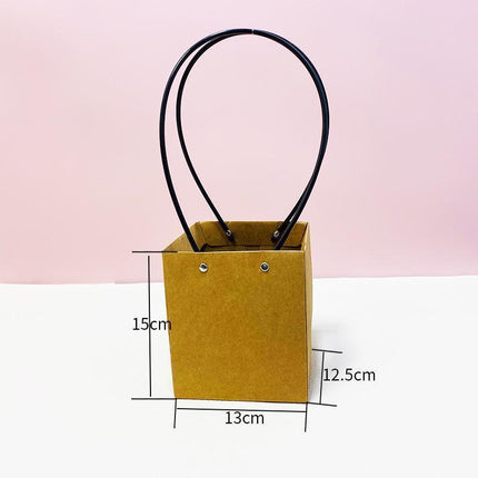 25x Kraft Paper Bag Flowers Waterproof Bouquet Basket Gift Box With Handle - 25PCS-Sq Big.