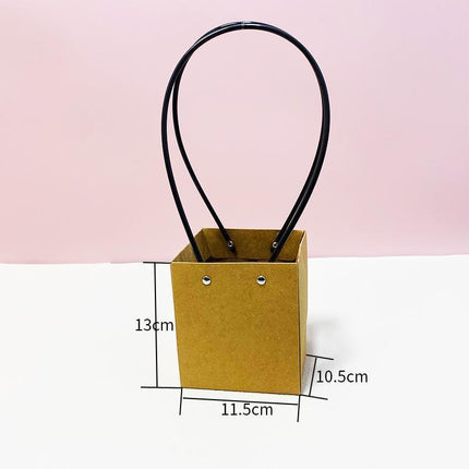 25x Kraft Paper Bag Flowers Waterproof Bouquet Basket Gift Box With Handle - 25PCS-Sq Big.