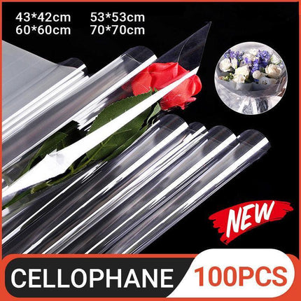 100X Clear Cellophane Wrap Rolls - 4 Sizes for Gifts & Bouquets - 100PCS-70*70CM.