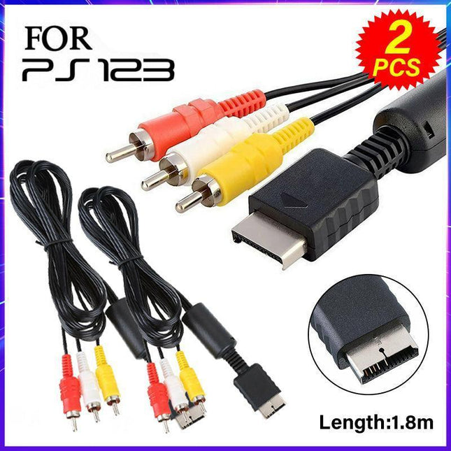 2PCS 1.8M RCA AV Cable for Sony PlayStation PS1 PS2 PS3 Audio Video Cord.