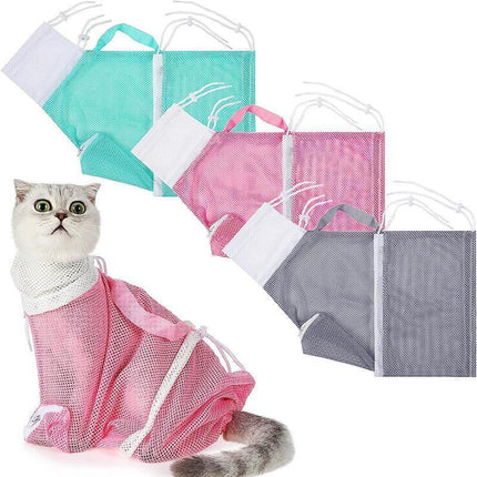 Cat Supplies Washing Bags for Pet Bathing Nail Trimm Mesh Cat Grooming Bath Bag - Grey.