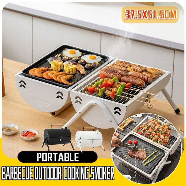 Grillz Charcoal BBQ Portable Grill Camping Barbecue Outdoor Cooking Smoker - White.