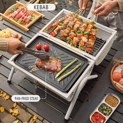 Grillz Charcoal BBQ Portable Grill Camping Barbecue Outdoor Cooking Smoker - Black.