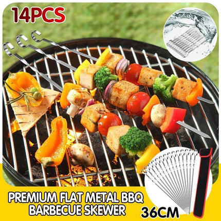 14 Pack Kabob Skewers Premium Flat Metal BBQ Barbecue Skewer Long Stainless.