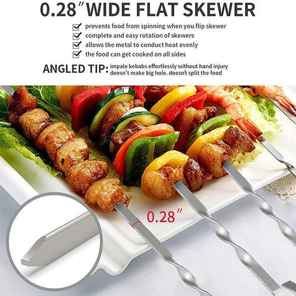 14 Pack Kabob Skewers Premium Flat Metal BBQ Barbecue Skewer Long Stainless.