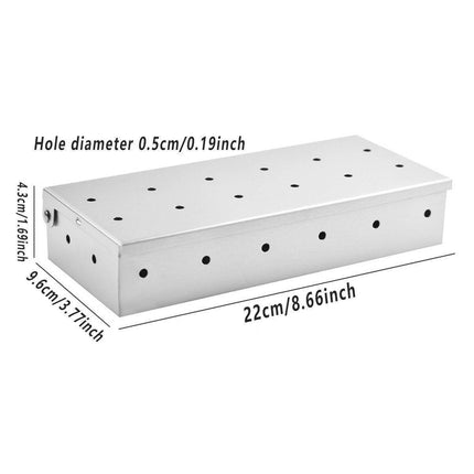 Stainless Steel Smoke Box Barbecue BBQ Smoking Wood Chip Smoker Grill Tool Box.