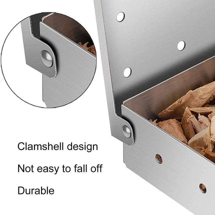 Stainless Steel Smoke Box Barbecue BBQ Smoking Wood Chip Smoker Grill Tool Box.