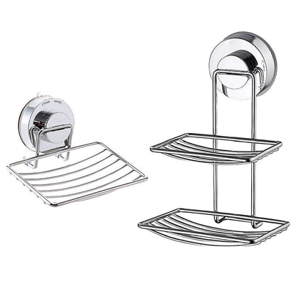 Shower Bar Holder Suction Basket Wall Mounted Stainless Steel Bathroom Soap Dish - Double Layer.